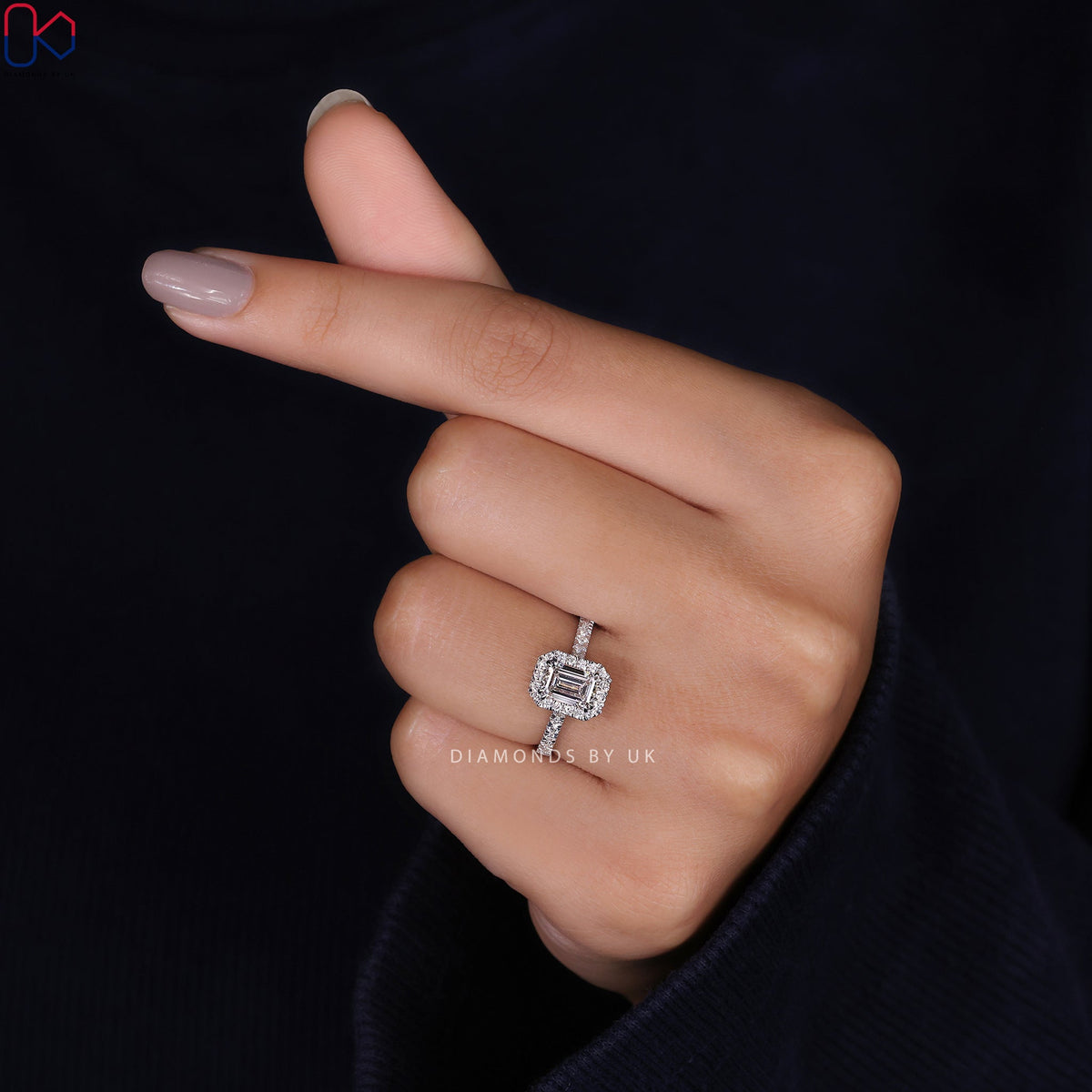 Emerald Cut Diamond Ring With Pave Band