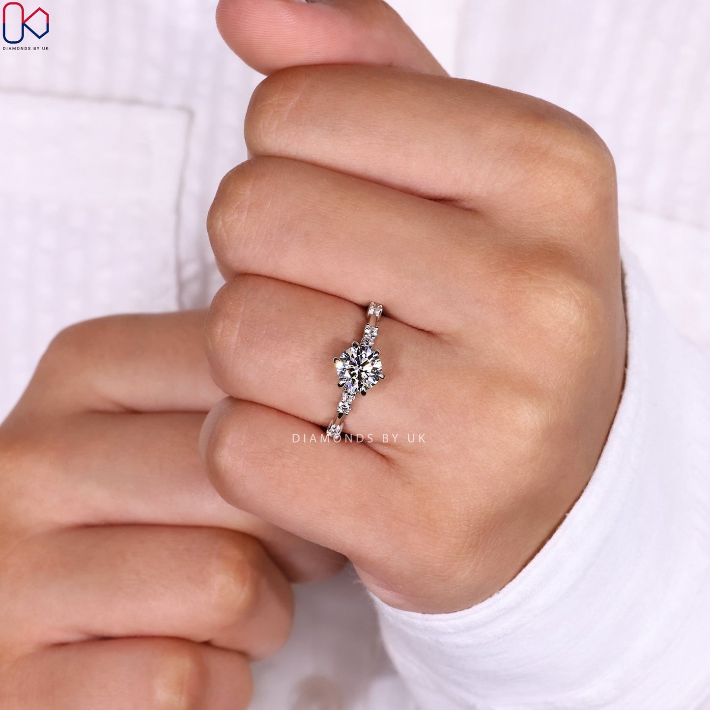 Round Diamond Engagement Ring With Distance Pave Band