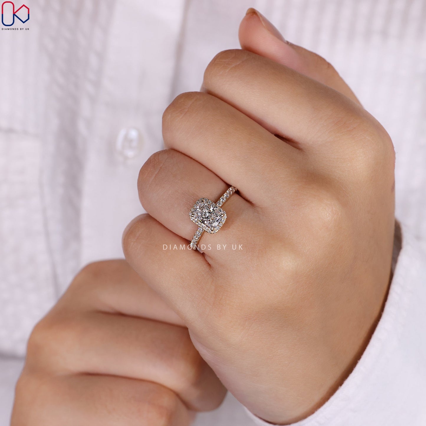 Radiant Cut Engagement Ring With Halo Setting