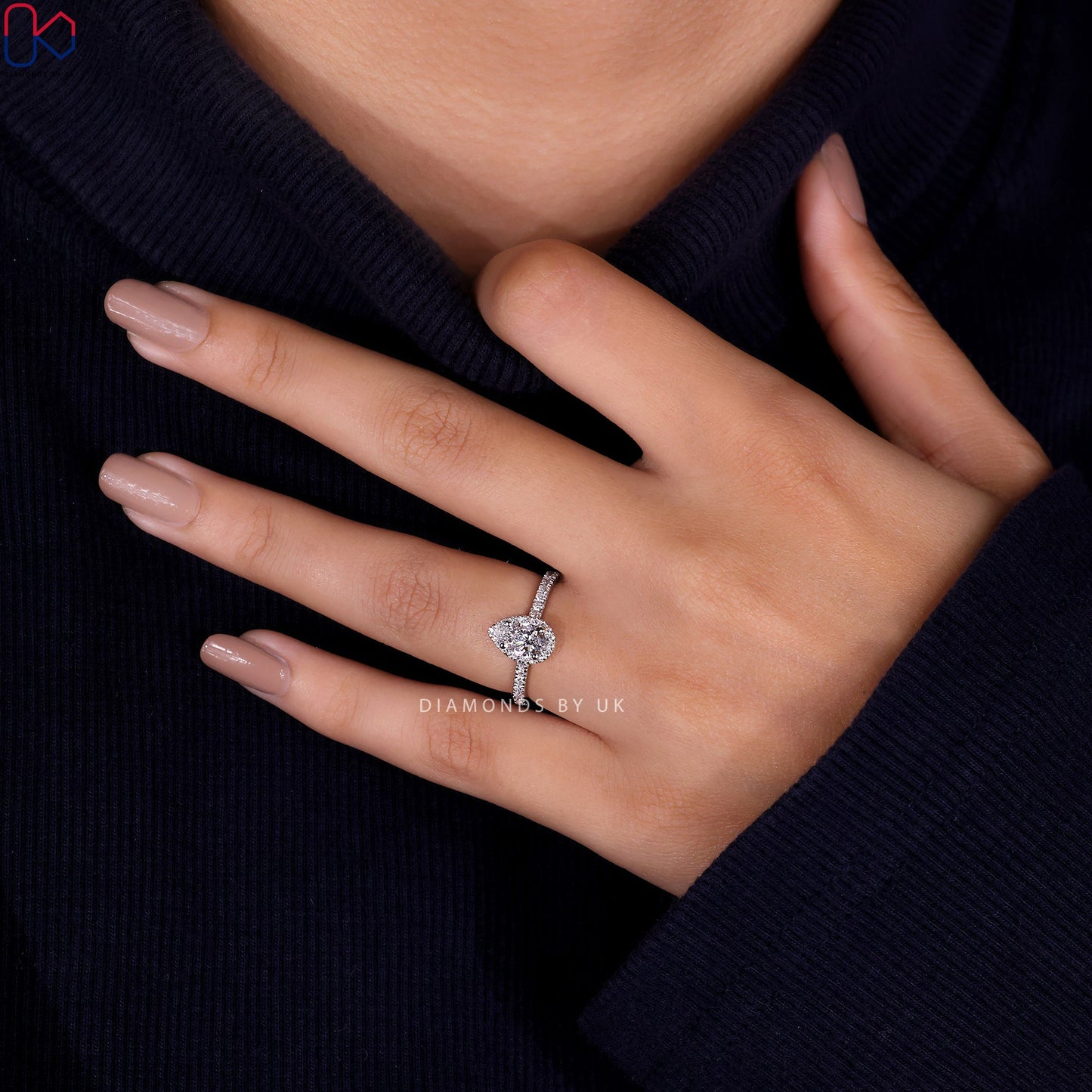 Pear Halo Engagement Ring - Pave Style