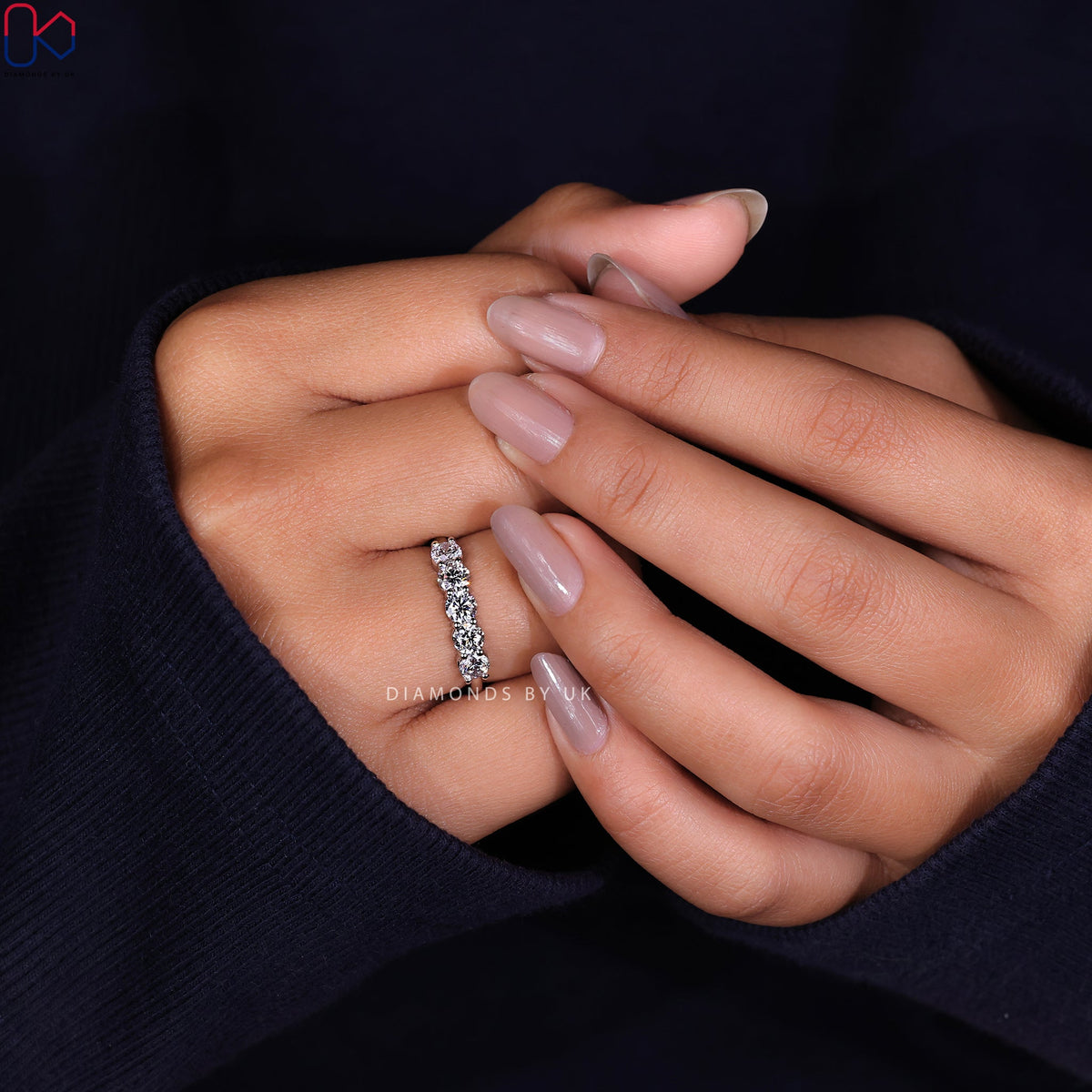 5 Stone Diamond Wedding Band – White Gold