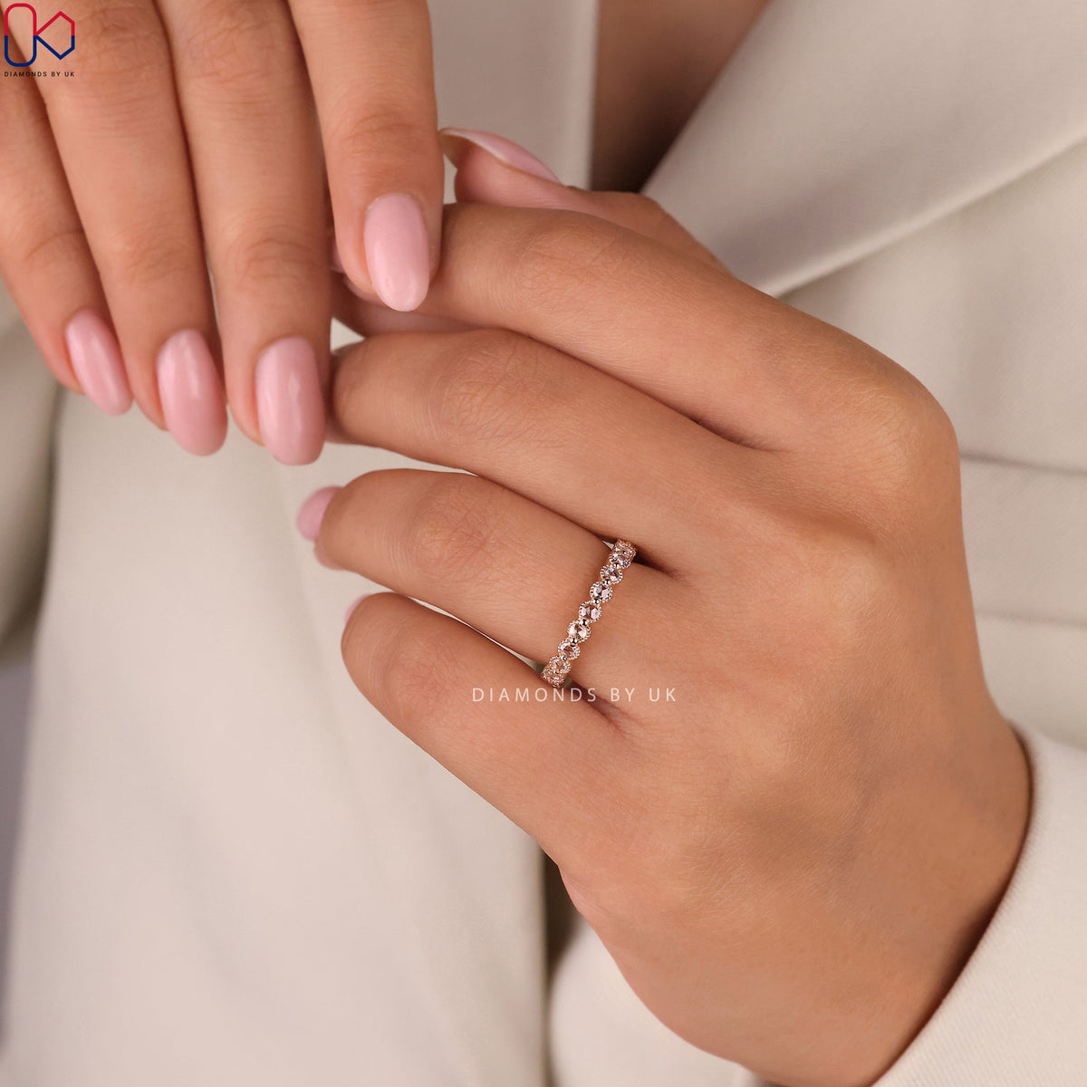 Rose Gold Wedding Band In Round Rose Cut