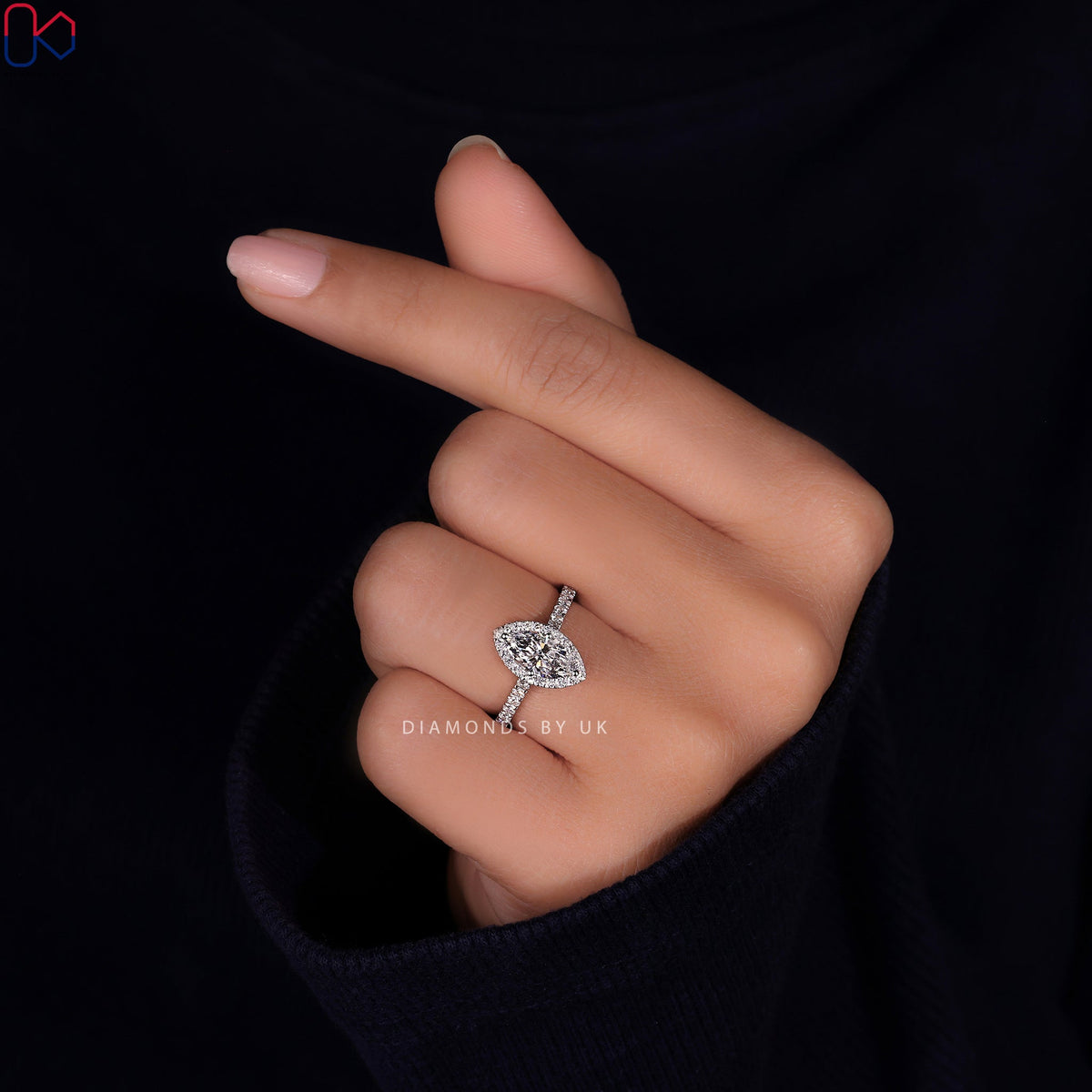 Marquise Diamond Engagement Ring With Pave Band
