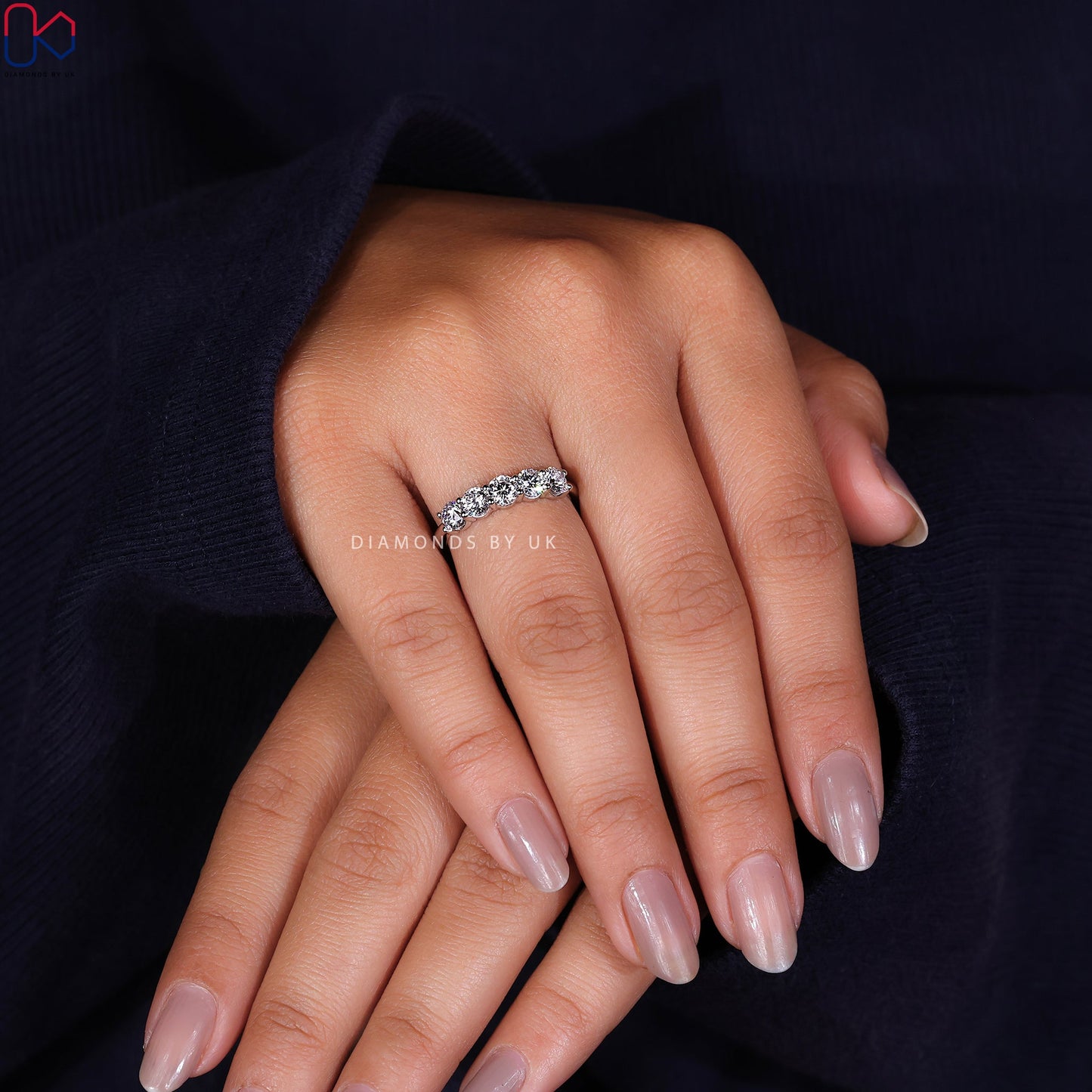5 Stone Diamond Wedding Band – White Gold