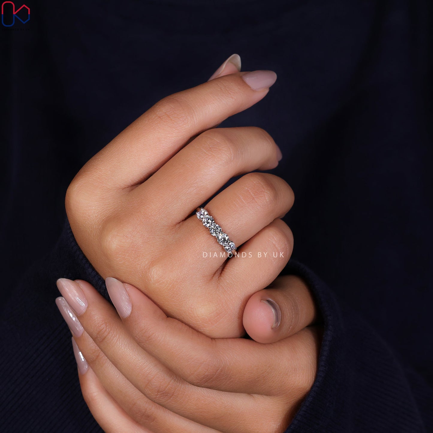 5 Stone Diamond Wedding Band – White Gold