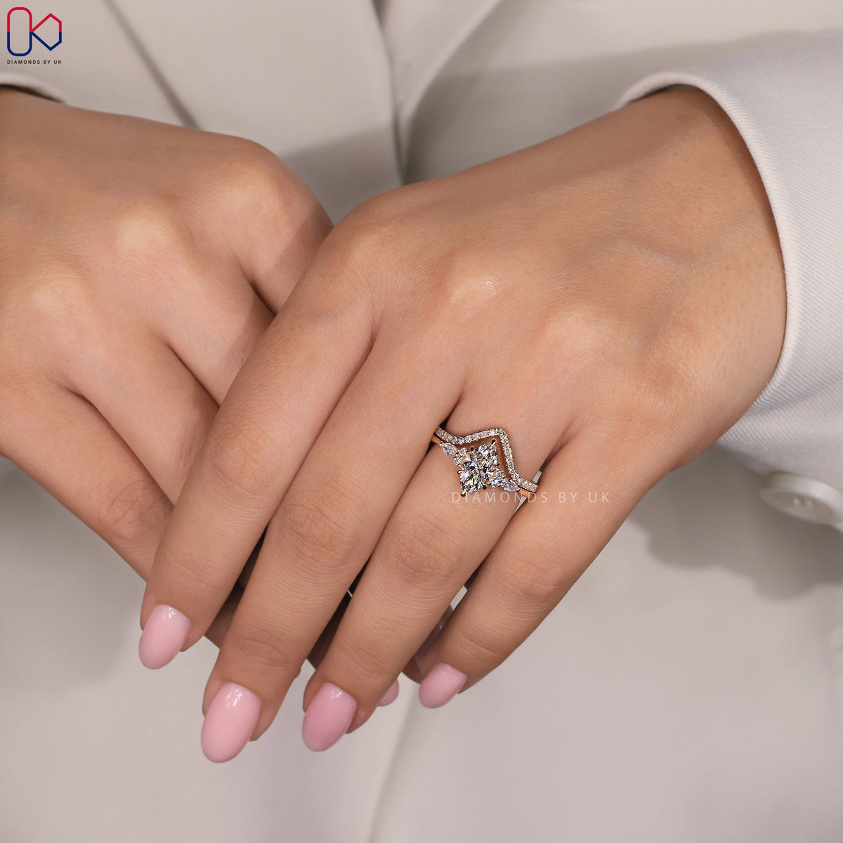 Side Stone Marquise Ring with Wedding Band