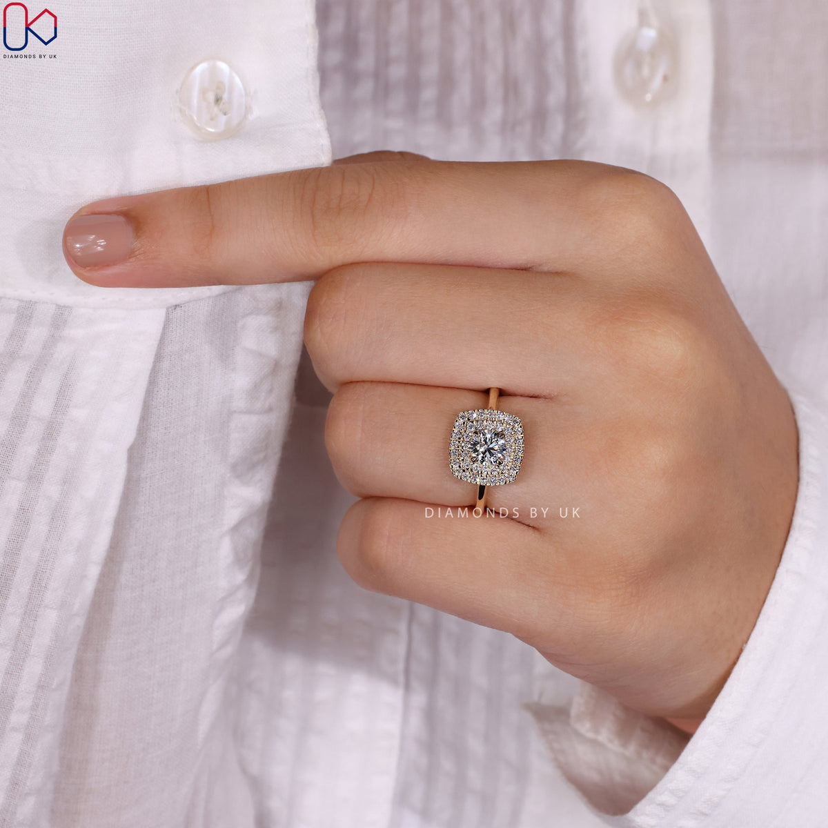 Round Diamond Double Halo Engagement Ring