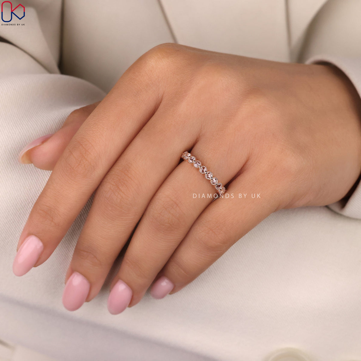 Rose Gold Wedding Band In Round Rose Cut