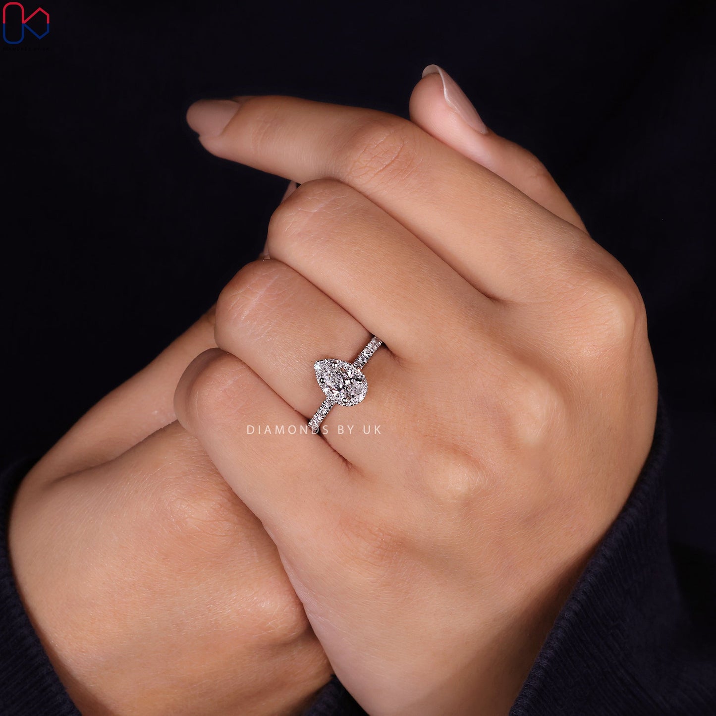Pear Halo Engagement Ring - Pave Style