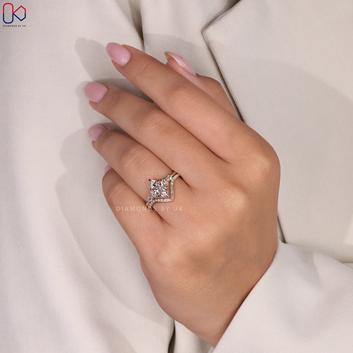 Side Stone Marquise Ring with Wedding Band
