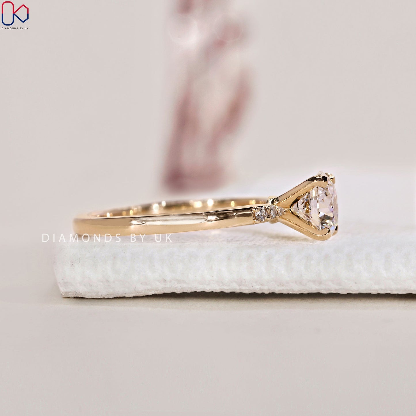 Round Cut Diamond Ring With Pinched Shank Band
