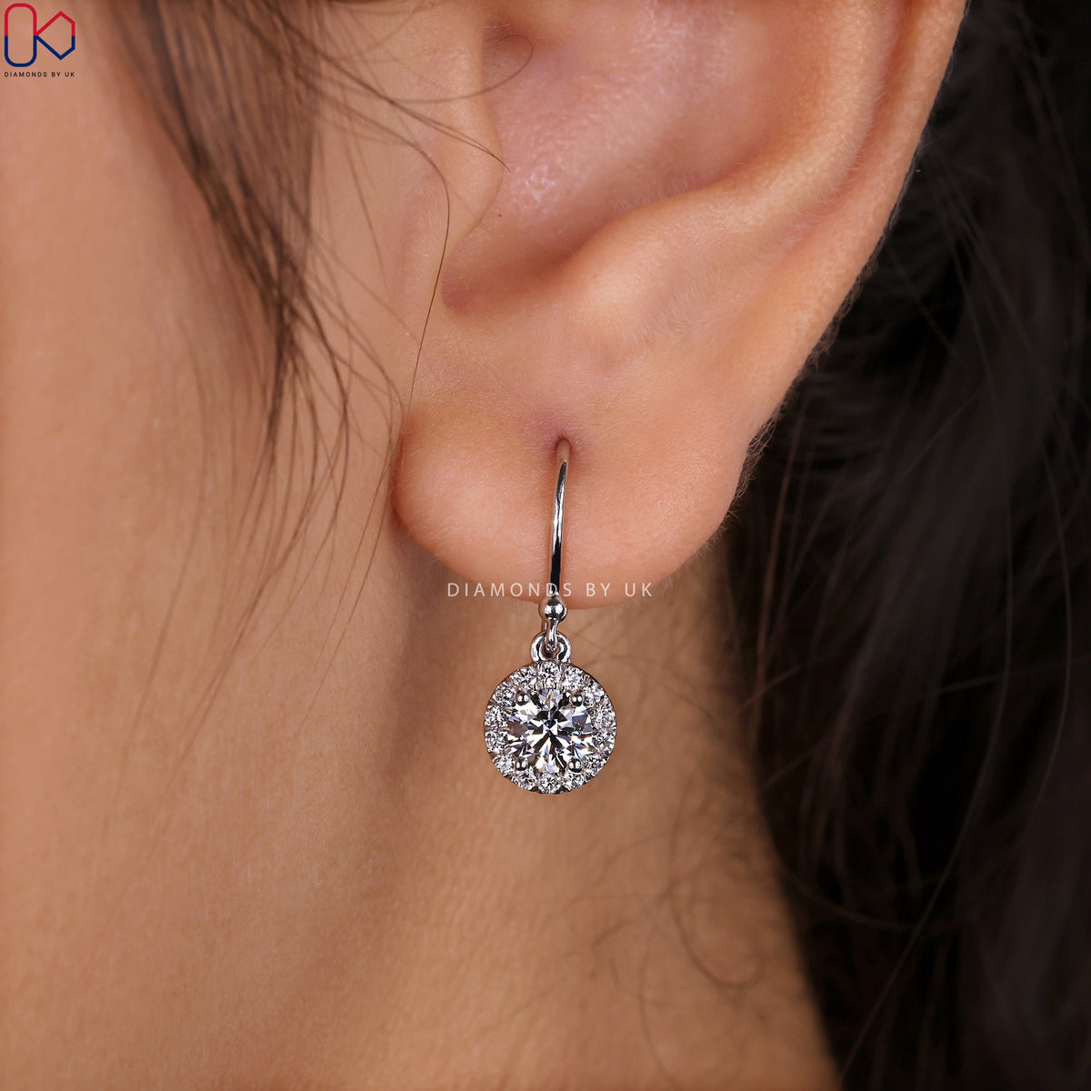Halo Diamond Earrings - Round Cut