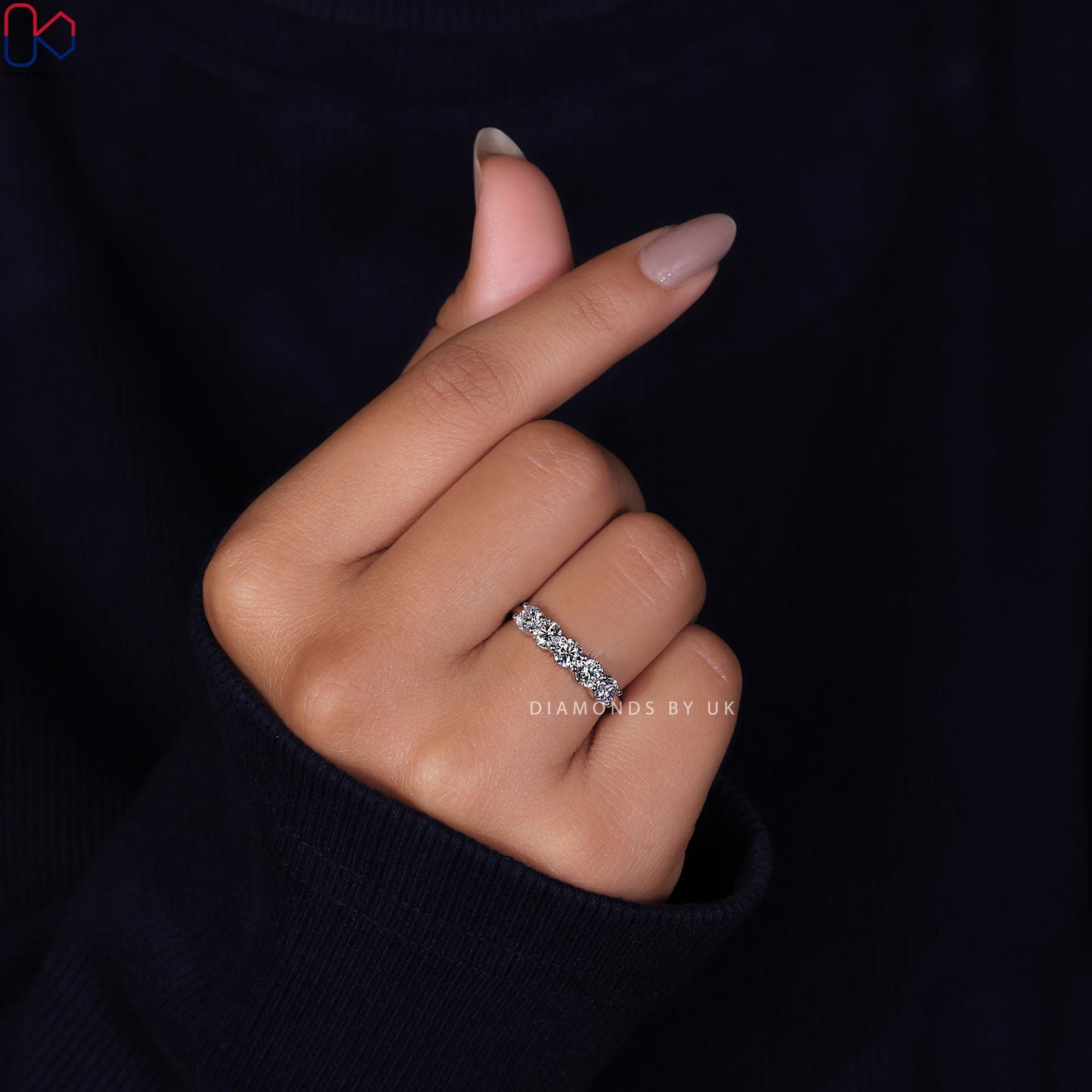 5 Stone Diamond Wedding Band – White Gold