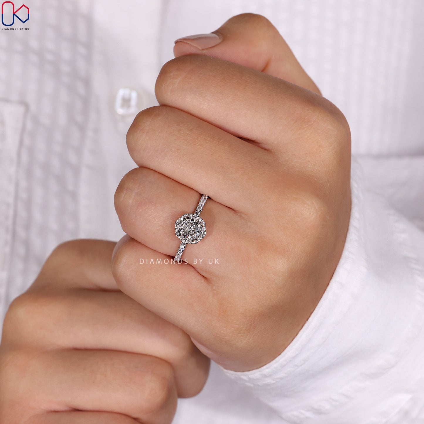 Cushion Cut Diamond Ring - Halo Setting