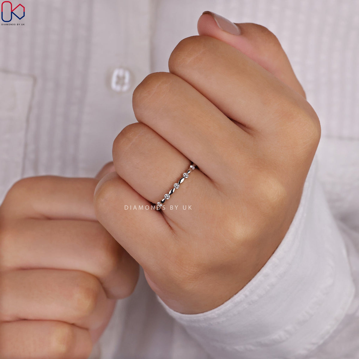 Unique Wedding Band - Round Cut Diamonds