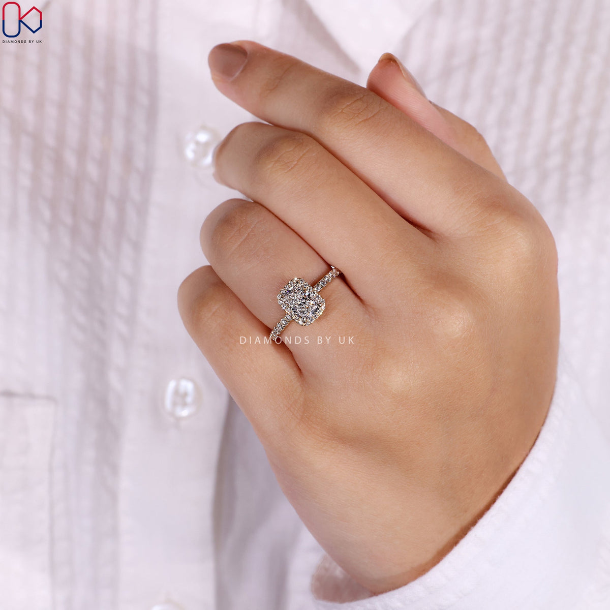 Radiant Cut Engagement Ring With Halo Setting