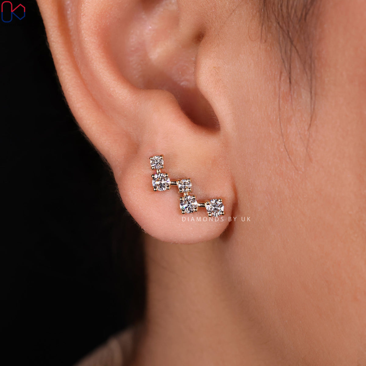 Round Diamond Earrings - Zig Zag Earrings