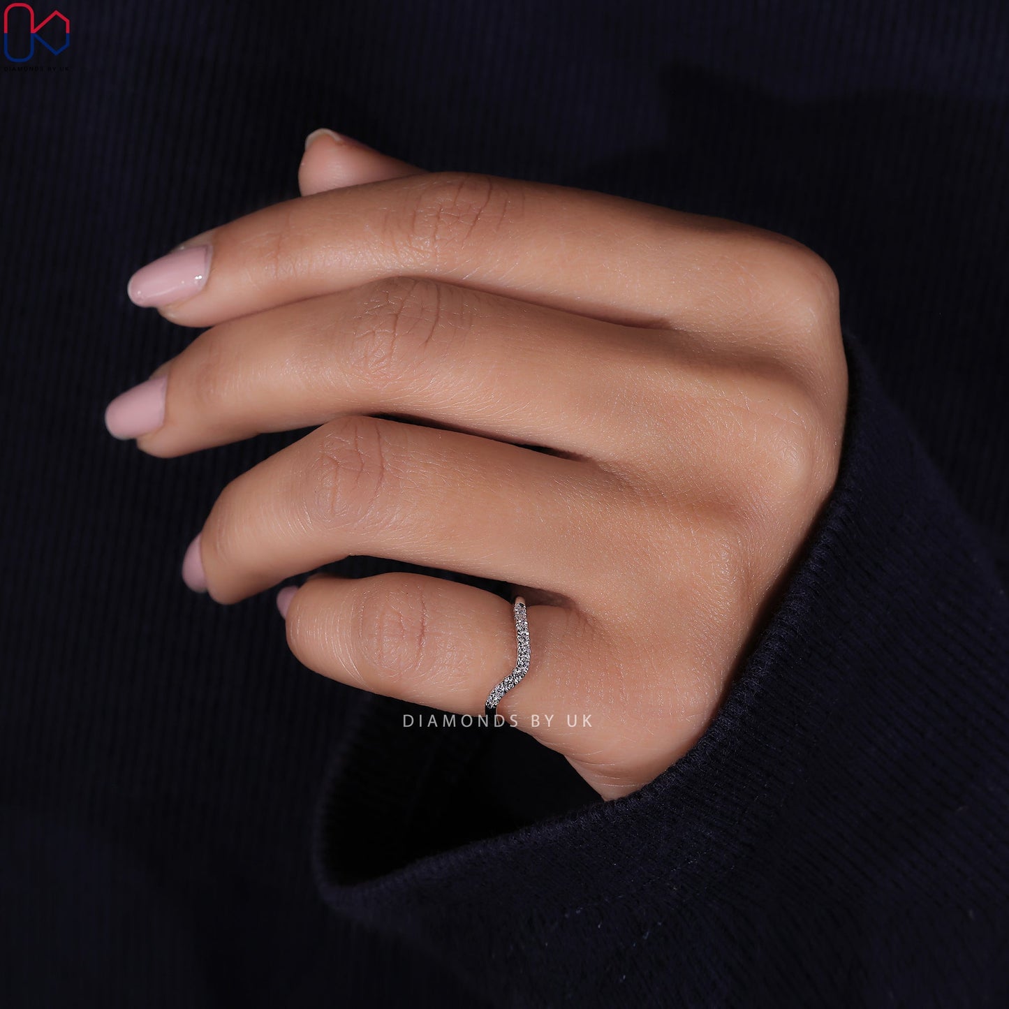 Curved Diamond Wedding Band - Round Diamonds
