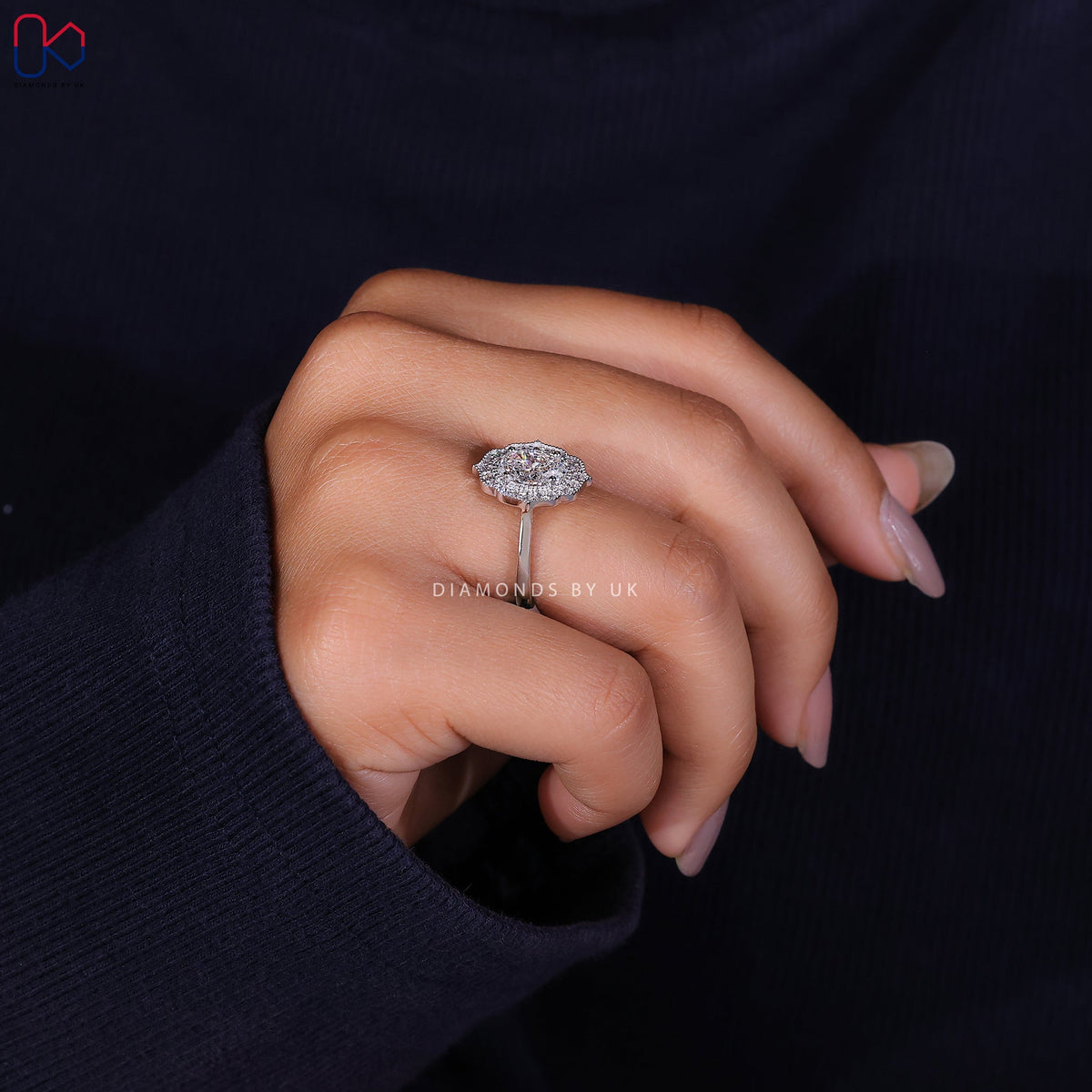 Oval Halo Engagement Ring – Cathedral Setting