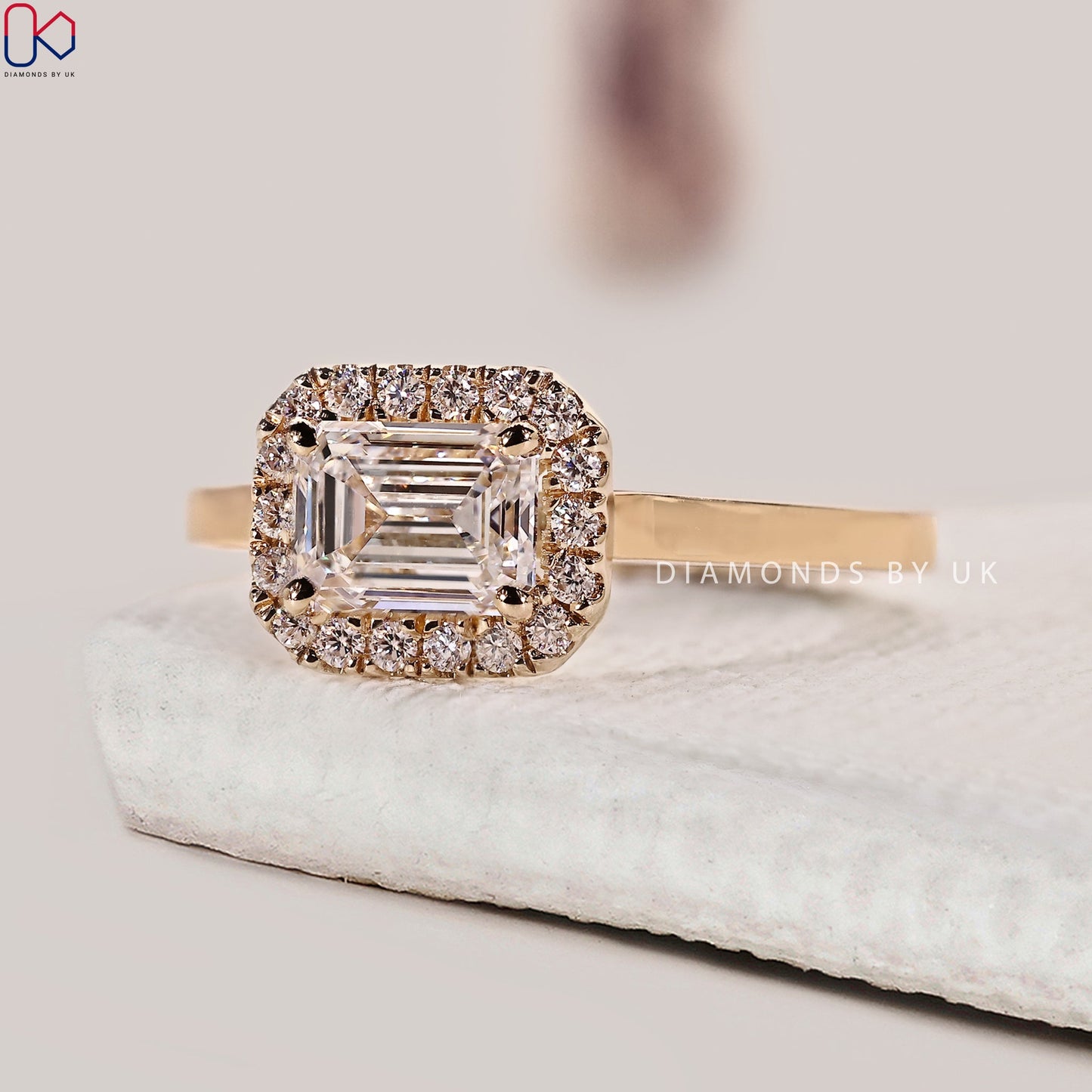 Emerald Diamond Engagement Ring With Halo Setting