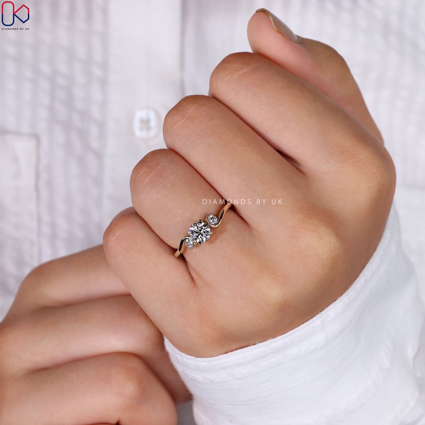 3 Diamond Engagement Ring - Round Diamond