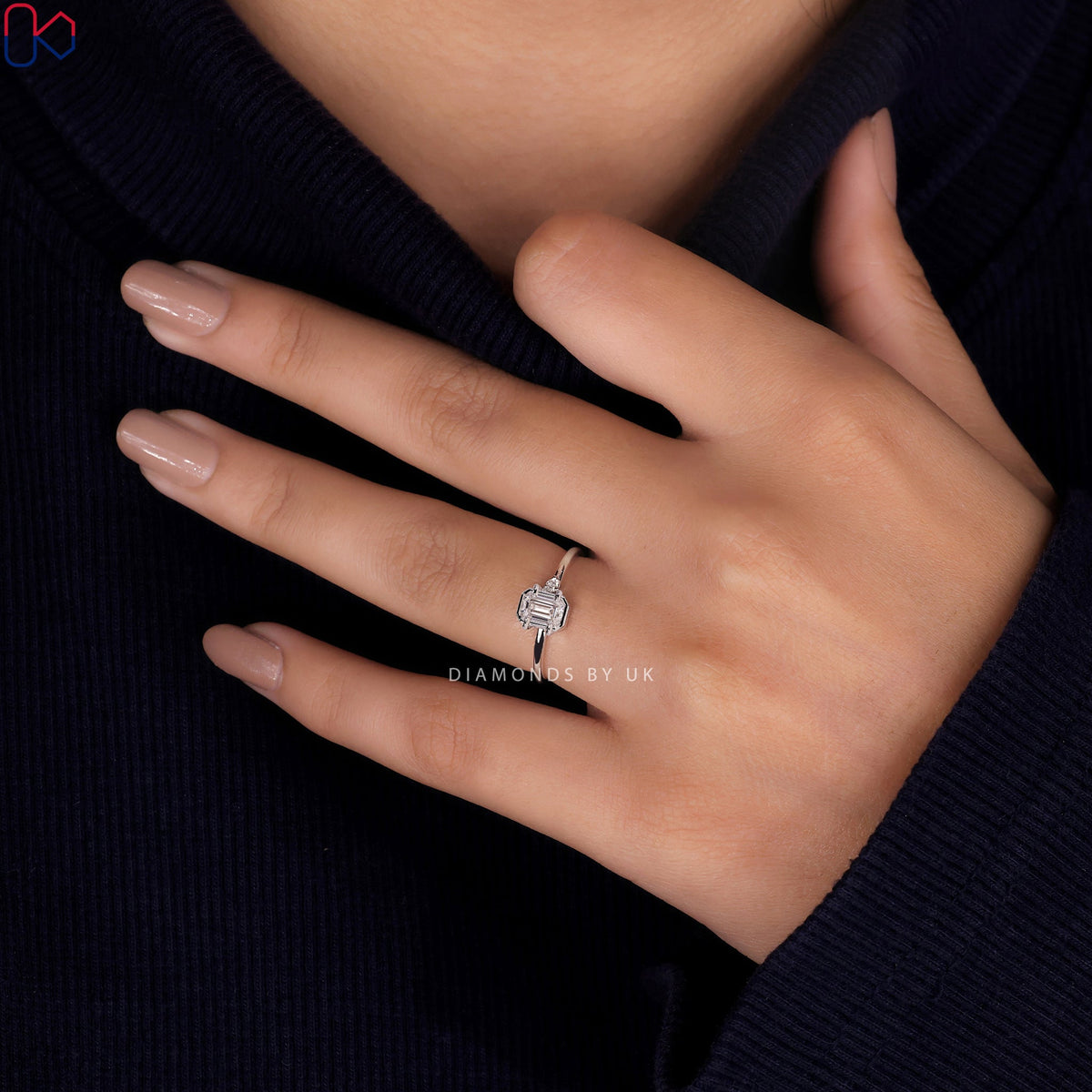 2 Stone Diamond Ring - Round and Emerald Cut