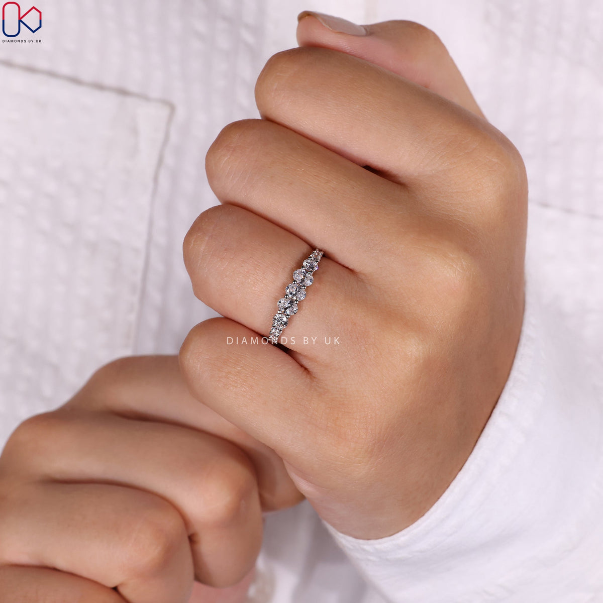 Oval Diamond Wedding Band – Half Eternity