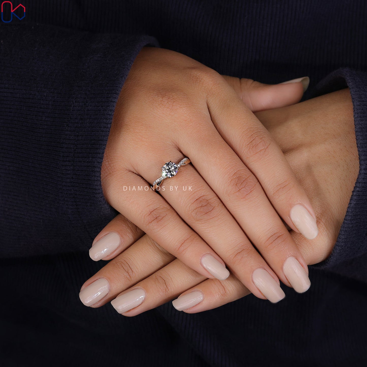 Twisted Pave Round Diamond Engagement Ring