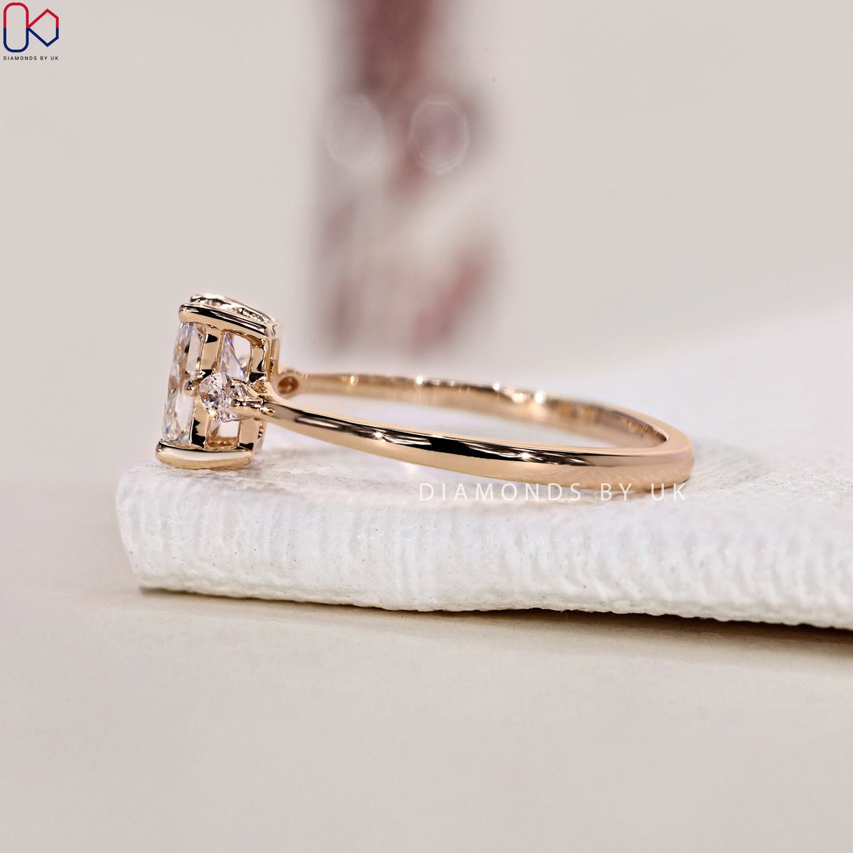 3 Stone Engagement Ring - Radiant and Marquise Diamond