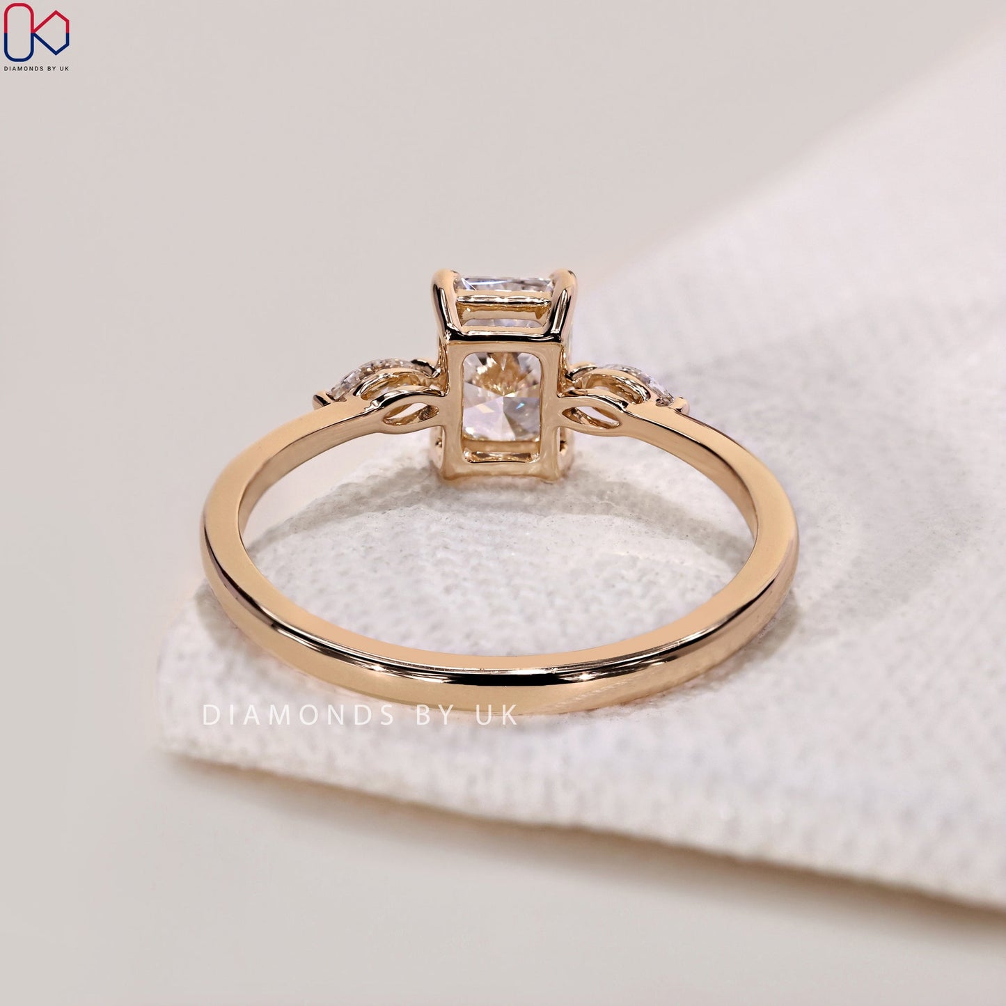 3 Stone Engagement Ring - Radiant and Marquise Diamond