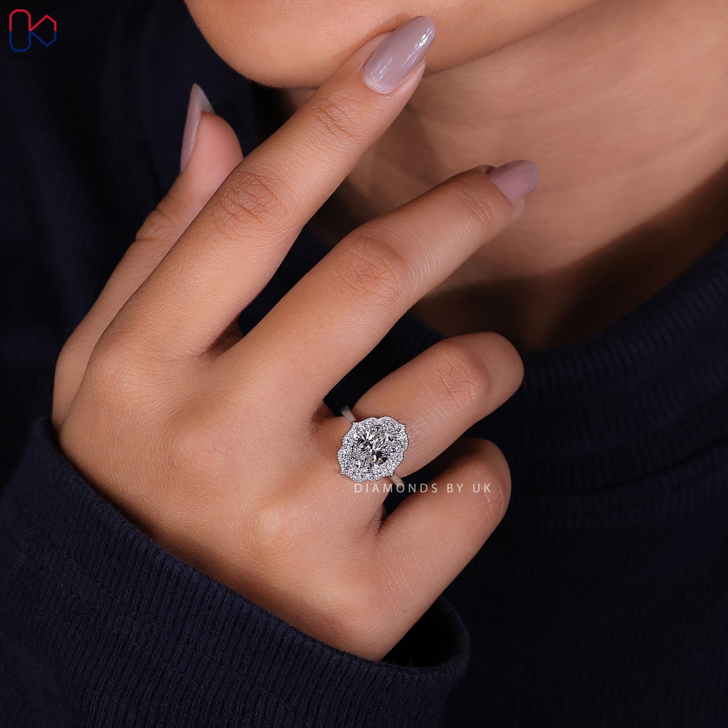 Oval Halo Engagement Ring – Cathedral Setting