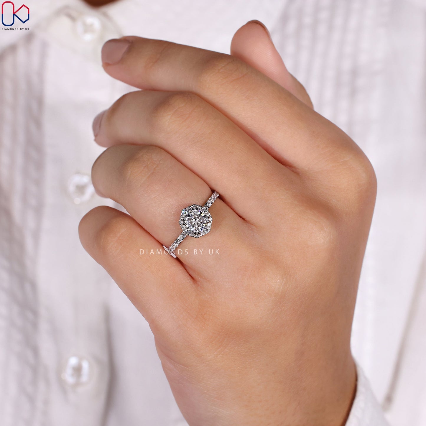 Cushion Cut Diamond Ring - Halo Setting