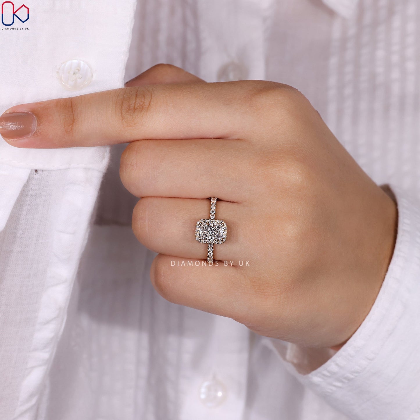 Radiant Cut Engagement Ring With Halo Setting