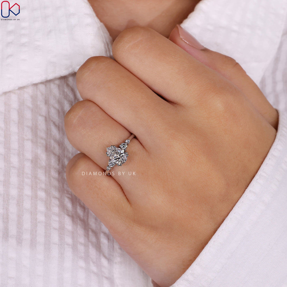 Pear Diamond Engagement Ring - 5 Stone