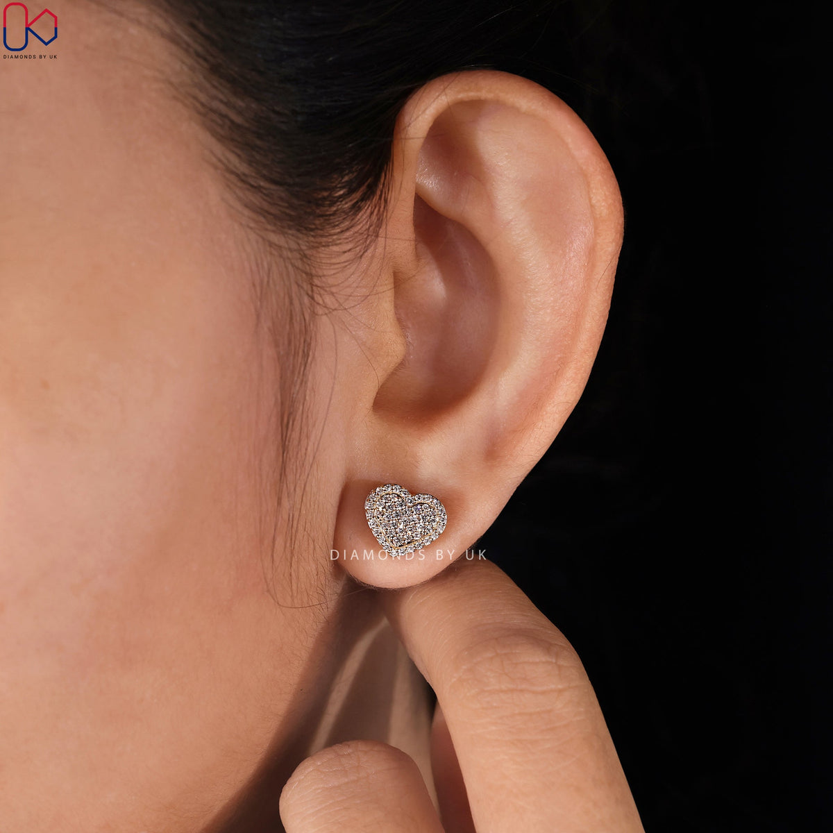 Heart Shaped Earrings - Round Diamond