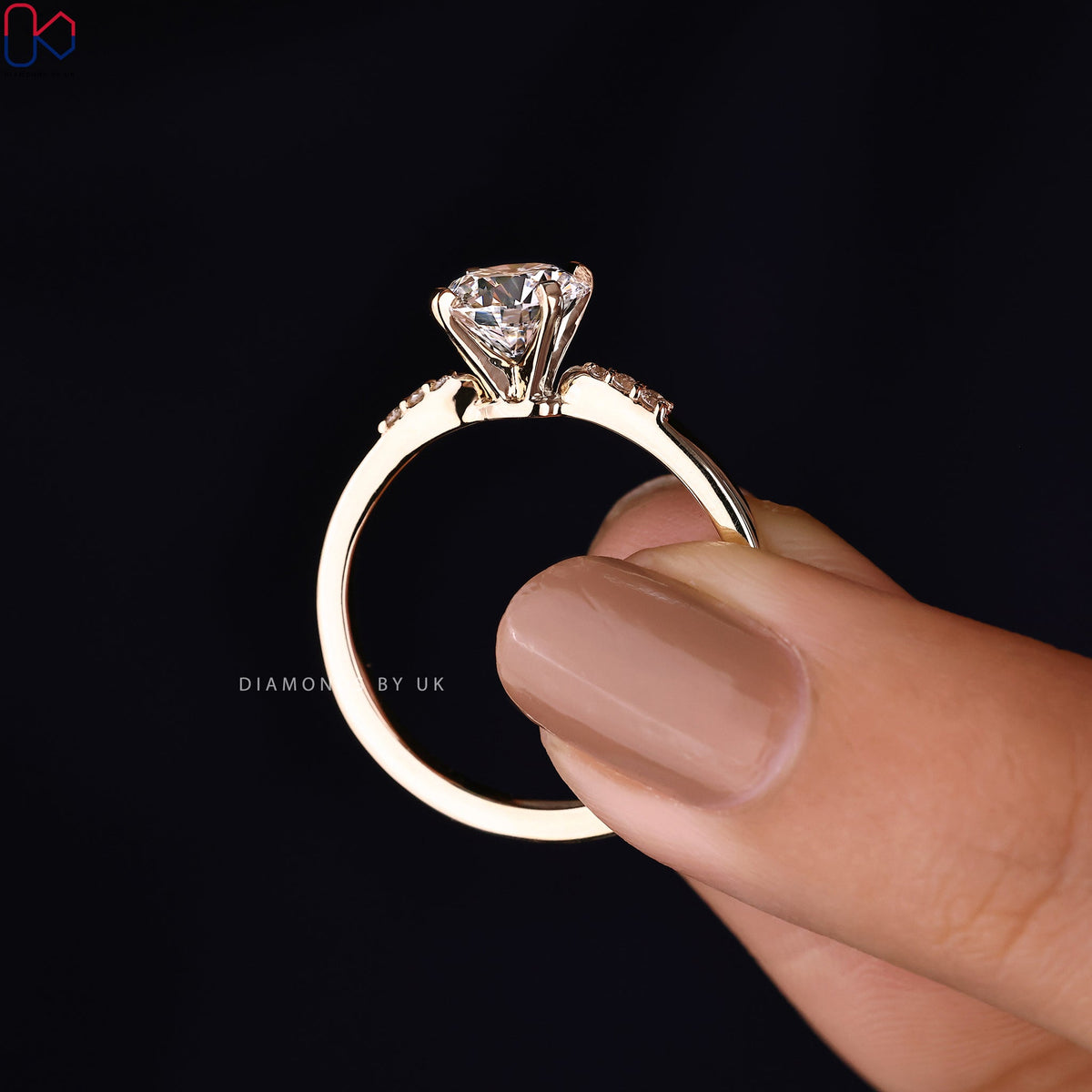 Round Cut Diamond Ring With Pinched Shank Band