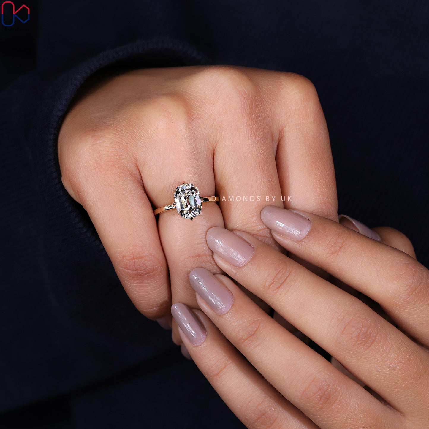 Old Mine Cut Elongated Cushion Cut Diamond Ring