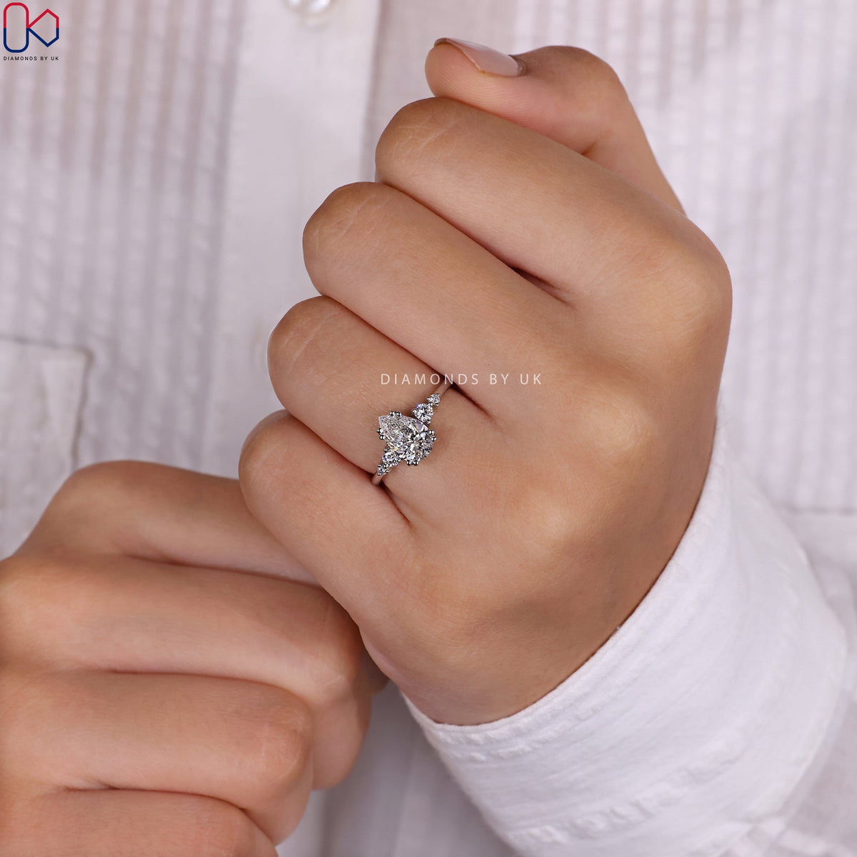 Pear Diamond Engagement Ring - 5 Stone