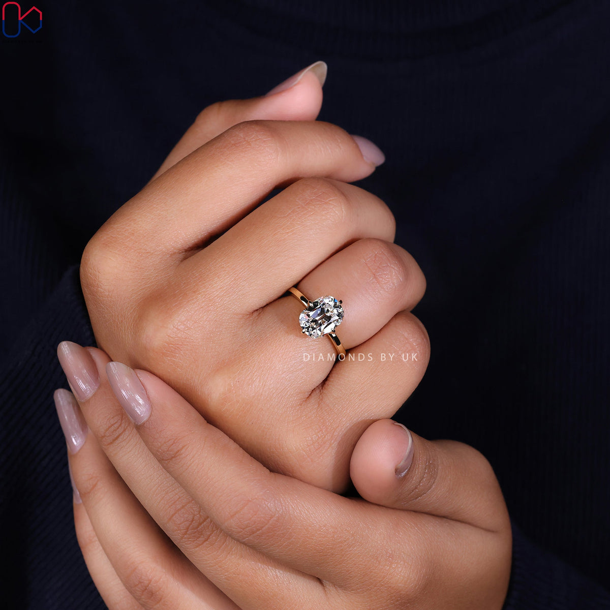 Old Mine Cut Elongated Cushion Cut Diamond Ring