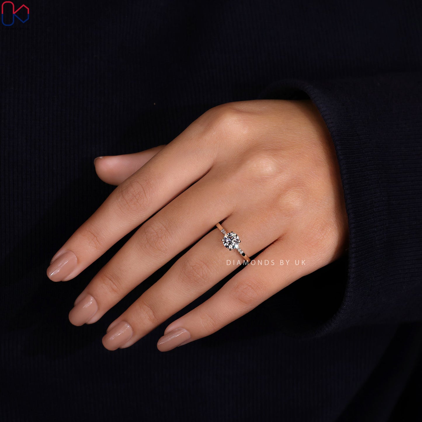 Round Cut Diamond Ring With Pinched Shank Band