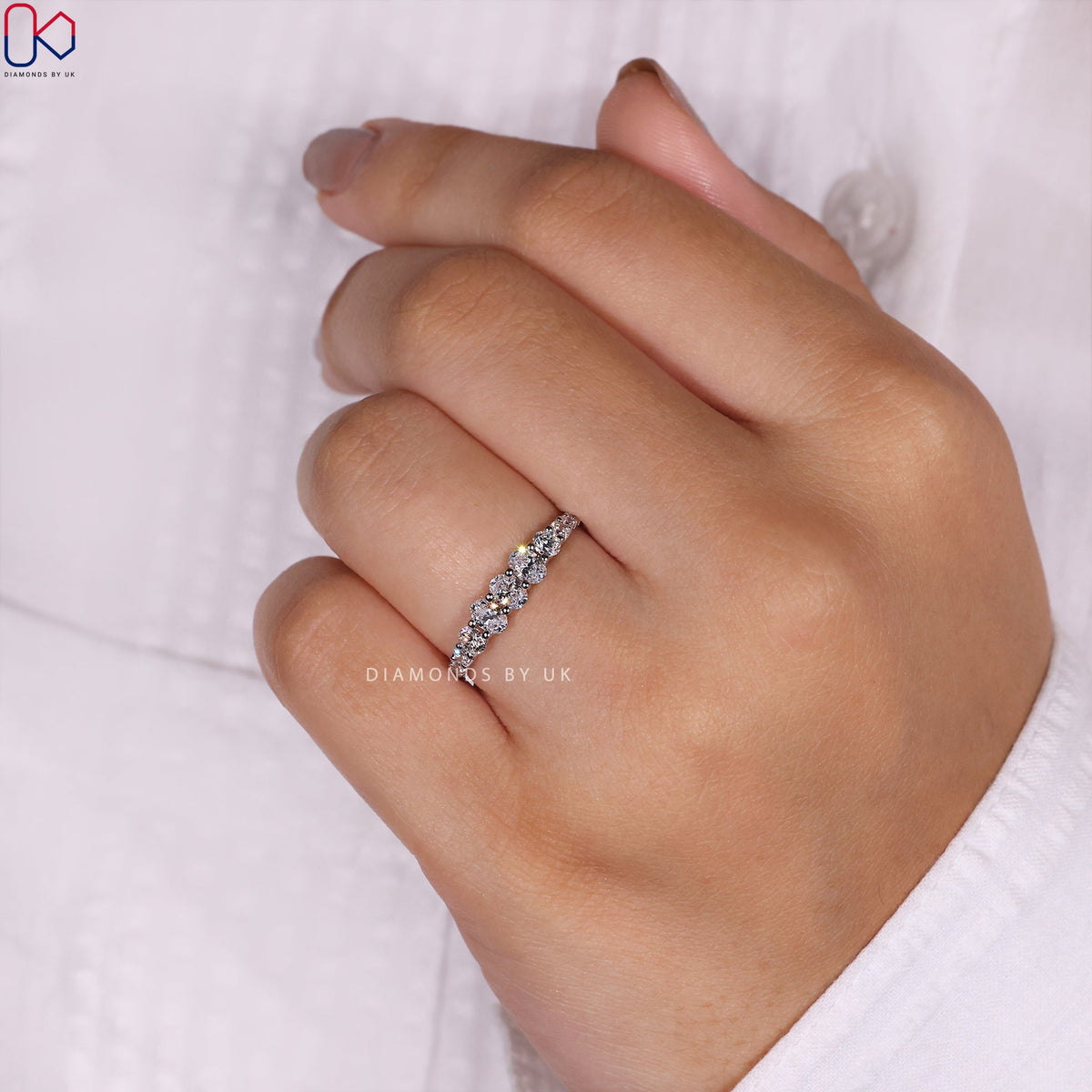 Oval Diamond Wedding Band – Half Eternity