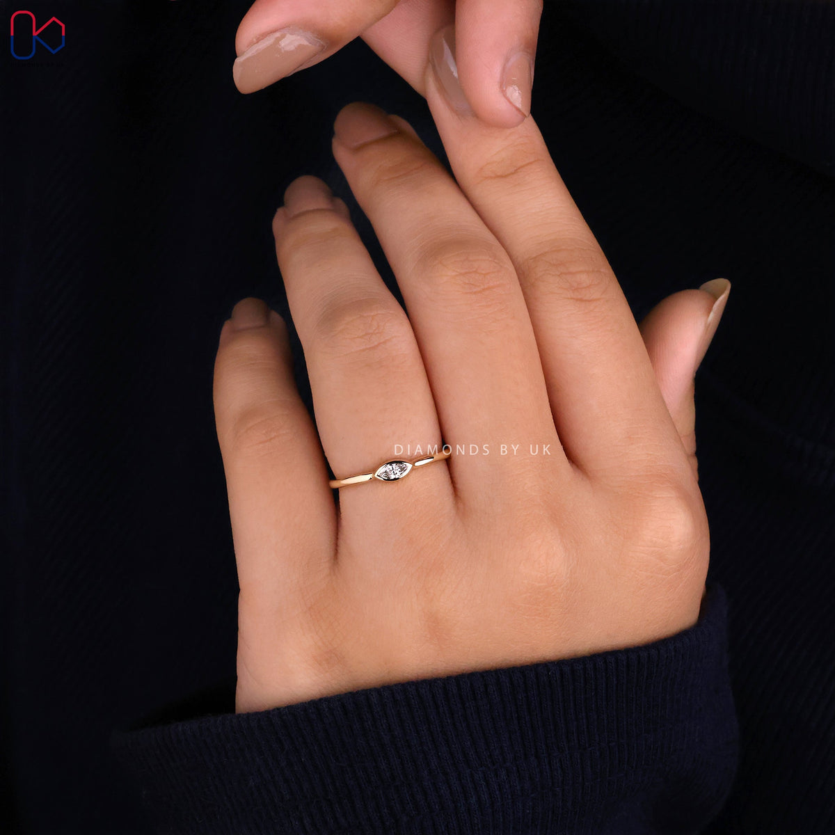 Marquise Diamond Engagement Ring - Bezel Setting