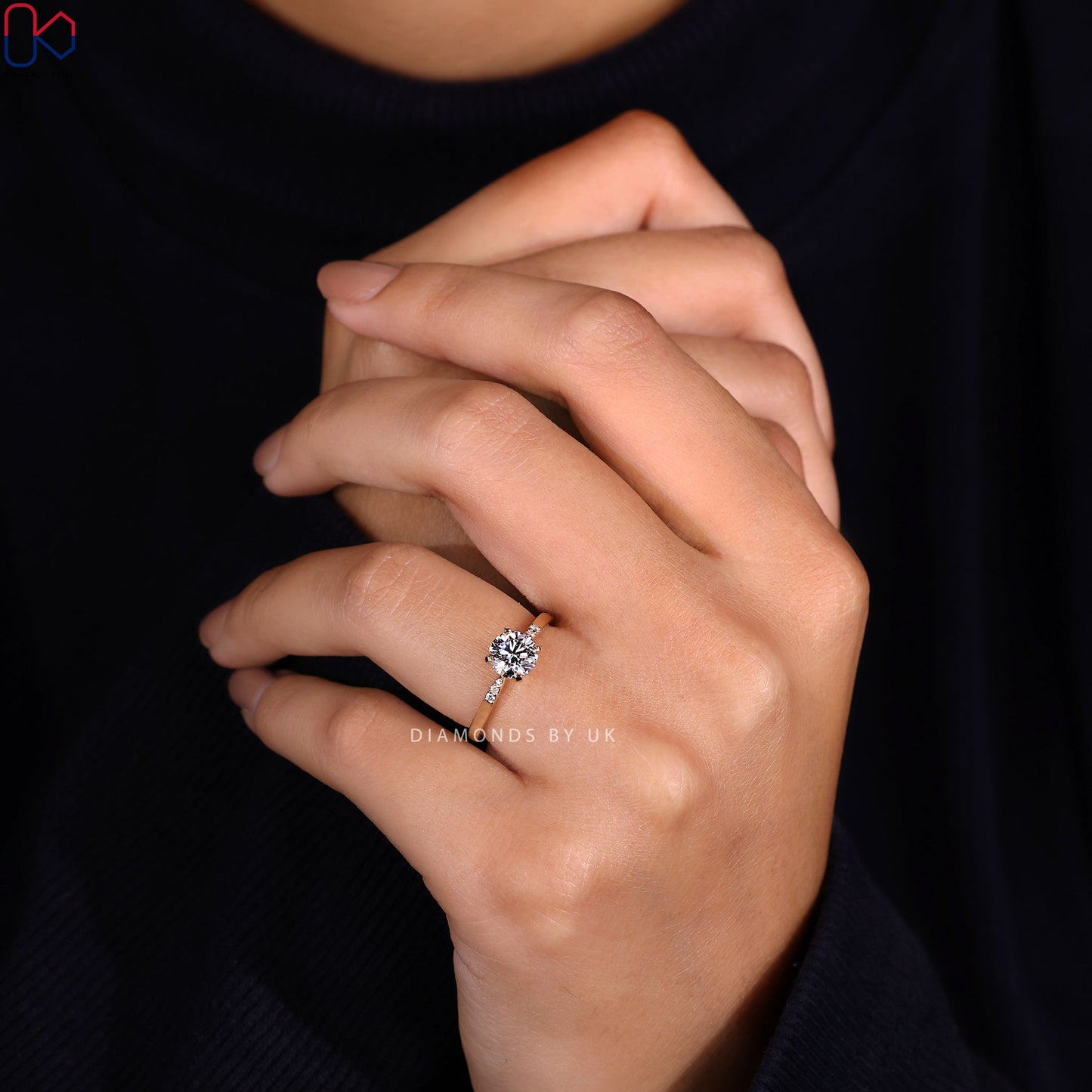 Round Cut Diamond Ring With Pinched Shank Band