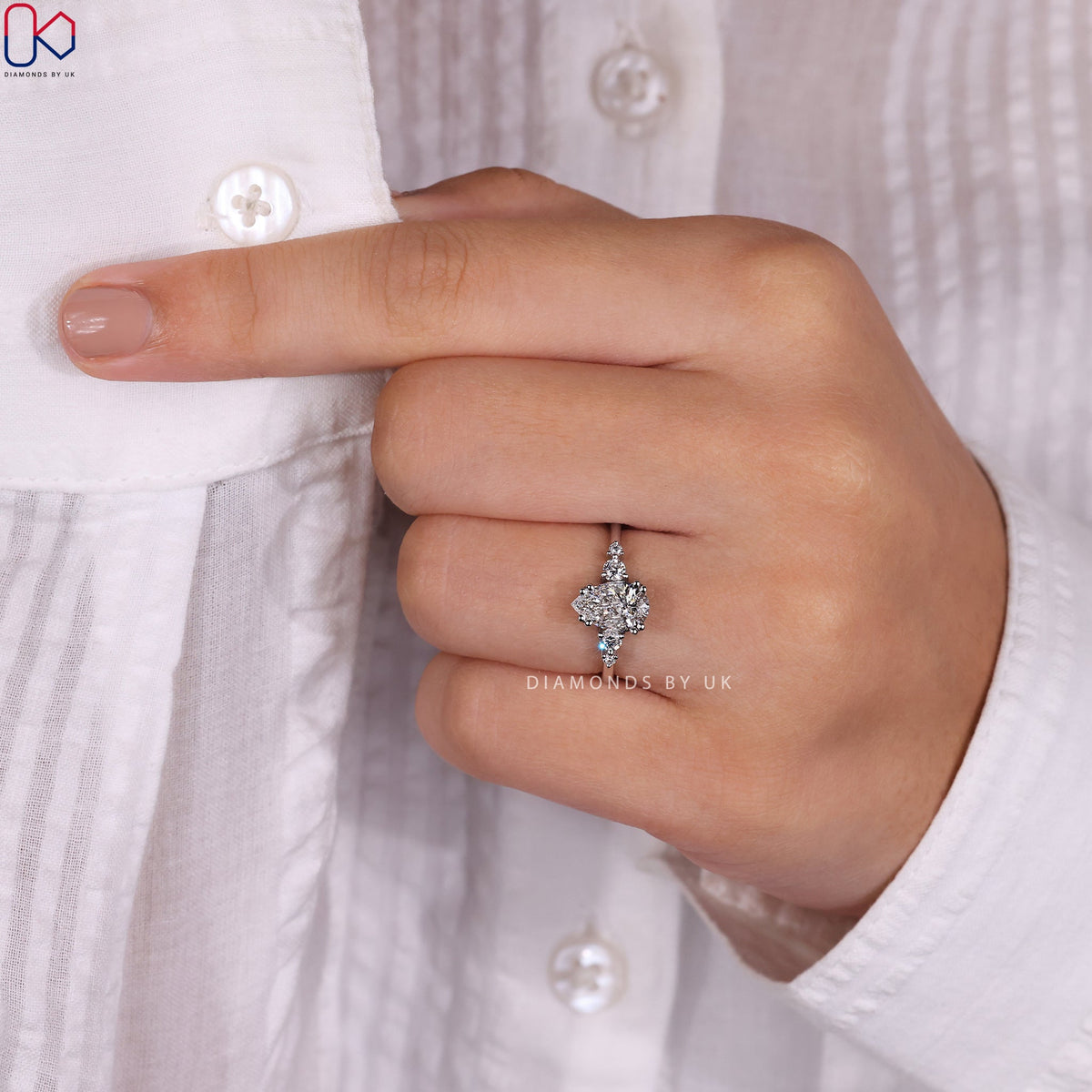 Pear Diamond Engagement Ring - 5 Stone