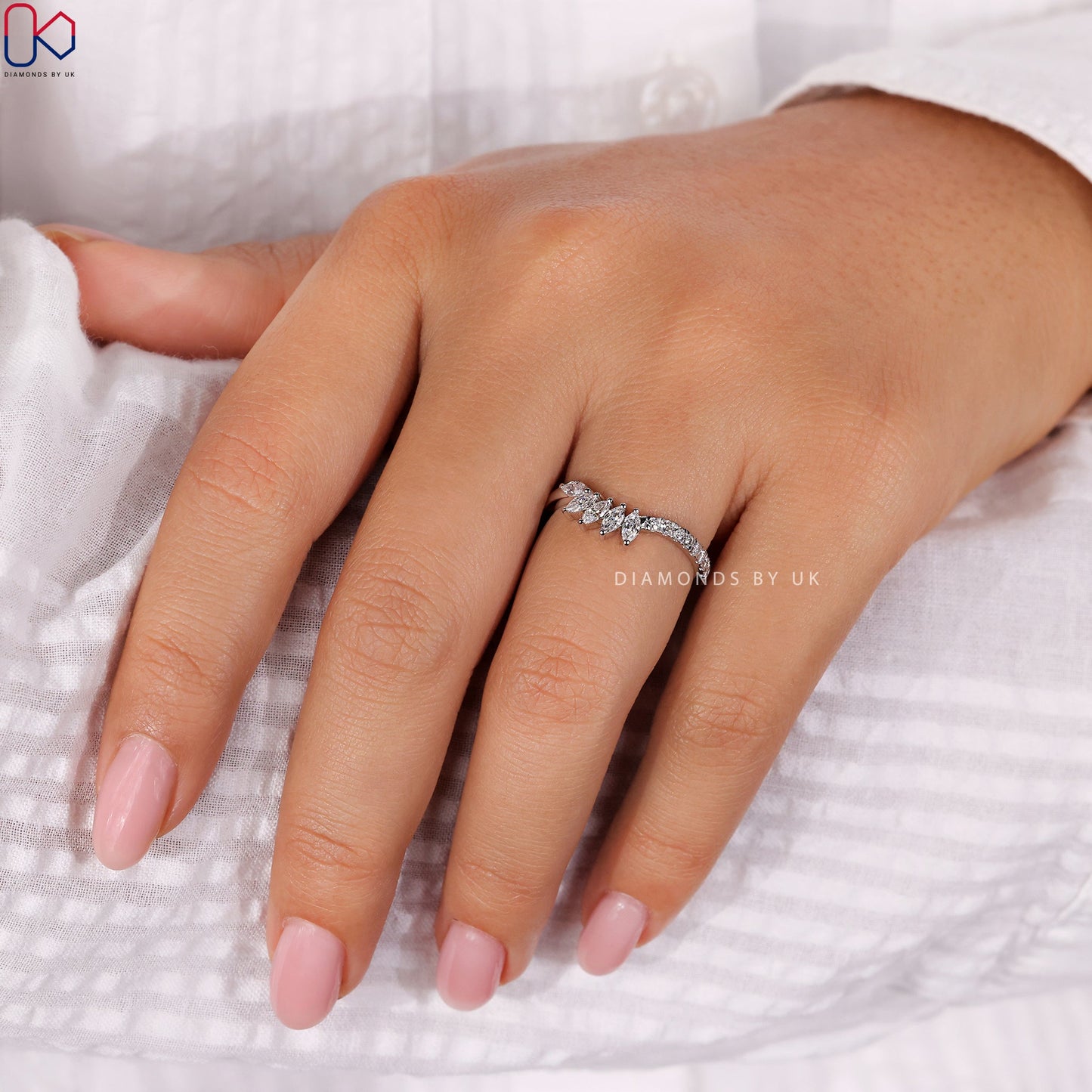 Tiara Wedding Band - Marquise and Round Diamonds