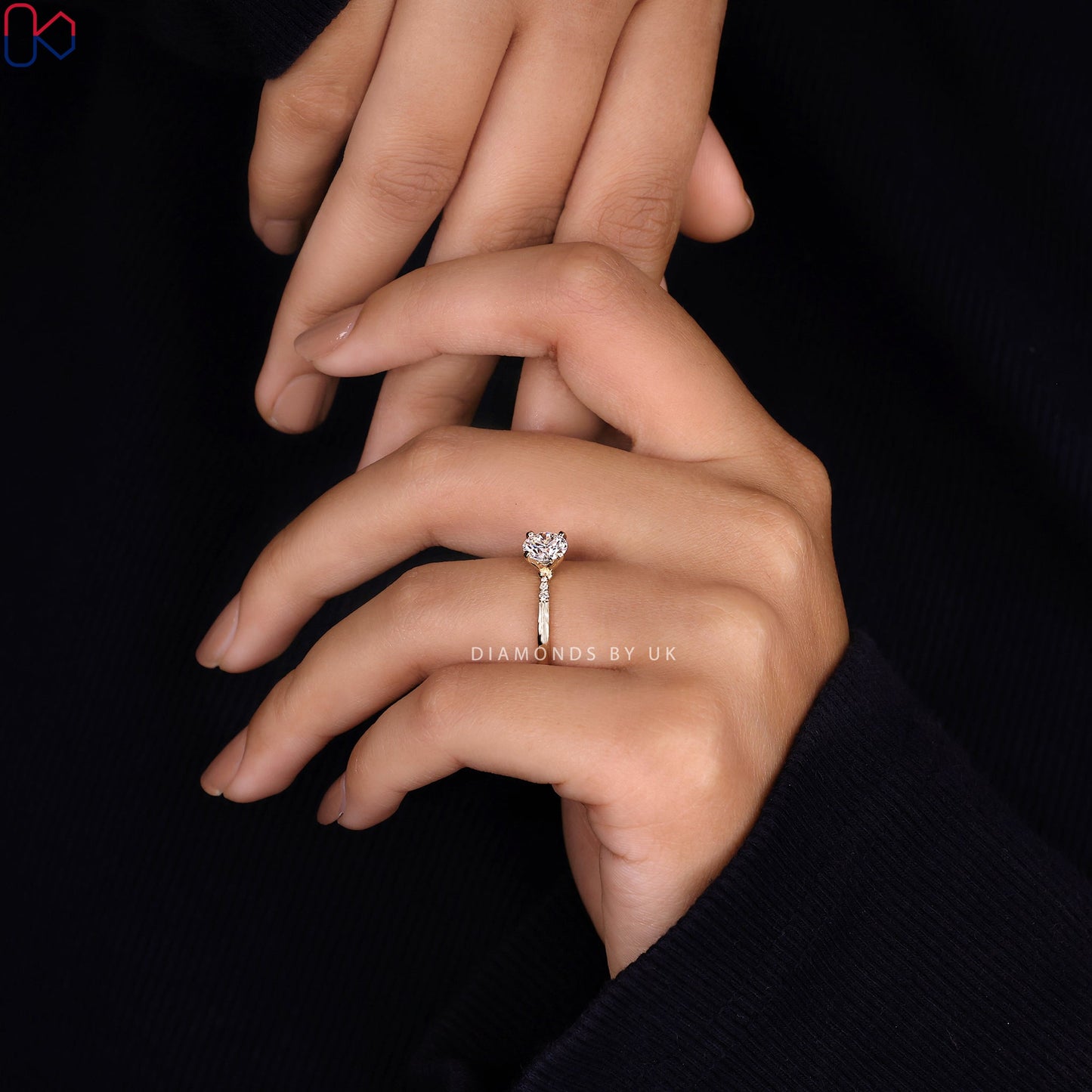 Round Cut Diamond Ring With Pinched Shank Band