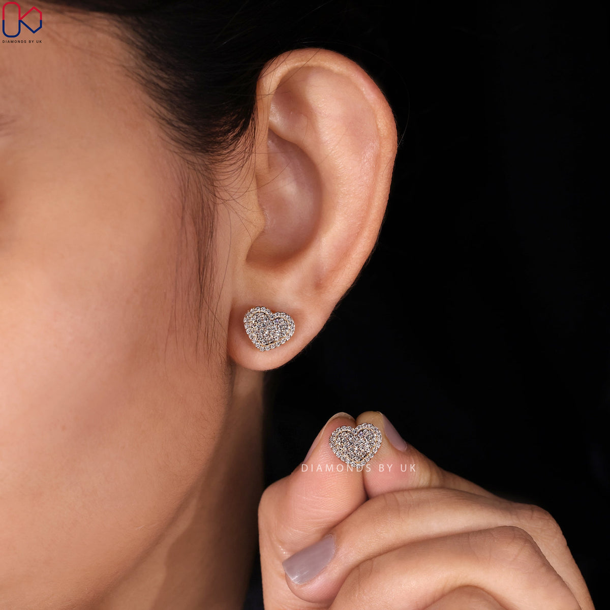 Heart Shaped Earrings - Round Diamond