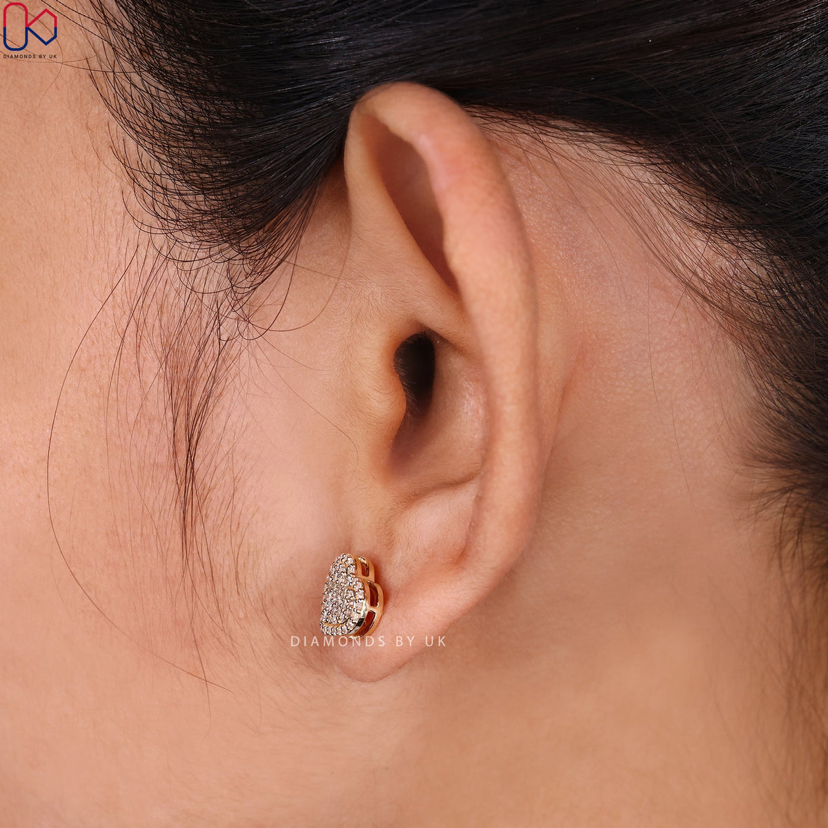 Heart Shaped Earrings - Round Diamond