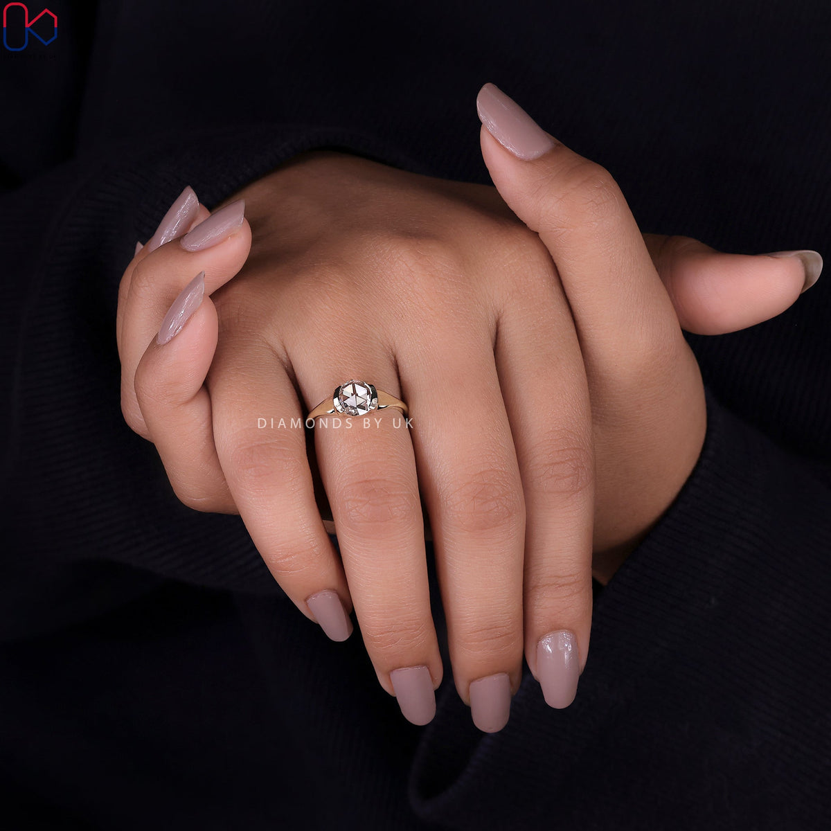 Half Bezel Rose Cut Diamond Ring