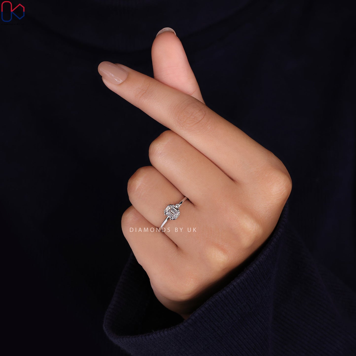 2 Stone Diamond Ring - Round and Emerald Cut
